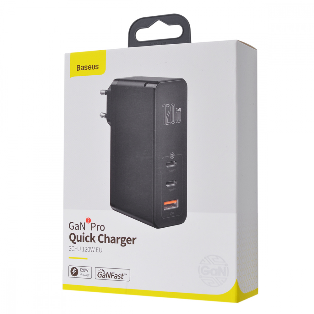 Wall Charger Baseus GaN Mini Quick Charger 120W (2 Type-C + USB) + Cable Type-C to Type-C 5A (1m)