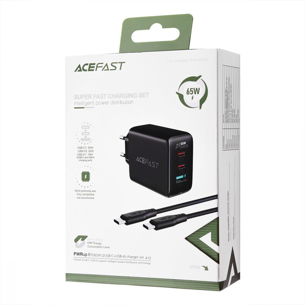 Wall Charger Acefast A13 PD 65W (2 Type-C + USB)