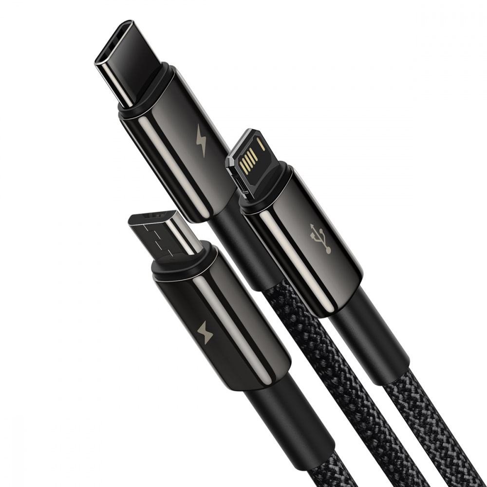 Cable Baseus Tungsten Gold One-for-three Fast Charging Data 3-in-1 (Micro USB+Lightning+Type-C) 3.5 - фото 1