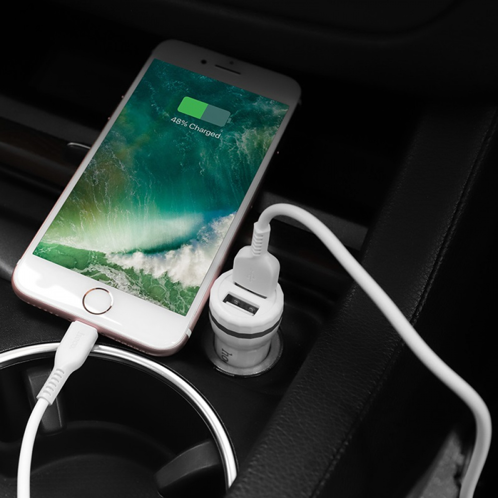 Car Charger Hoco Z27 Staunch + Cable (Lightning) 2.4A 2USB - фото 3
