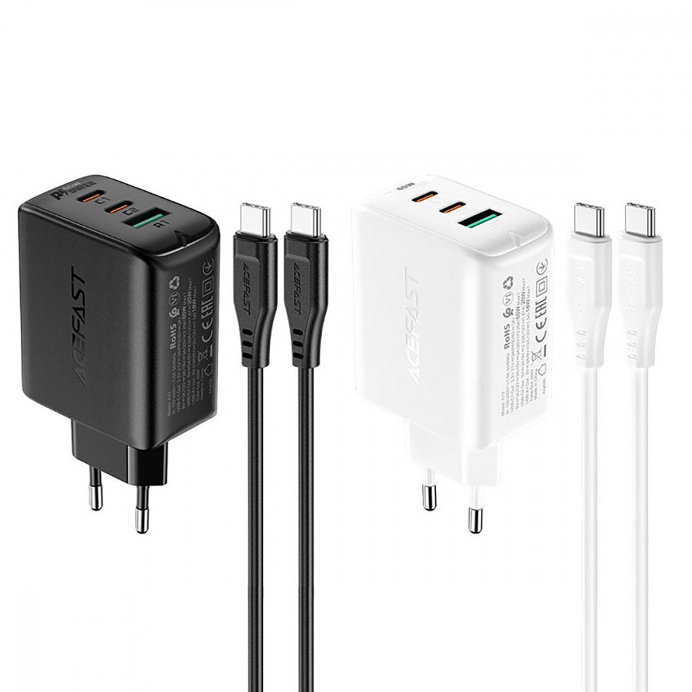 Wall Charger Acefast A13 PD 65W (2 Type-C + USB) - фото 1
