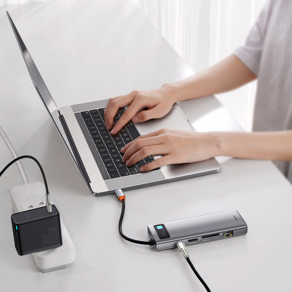 USB-Hub Baseus Metal Gleam Series 9-in-1 (3xUSB3.0 + 4KHD+ TF + SD + Type-C PD + VGA + RJ45) - фото 6