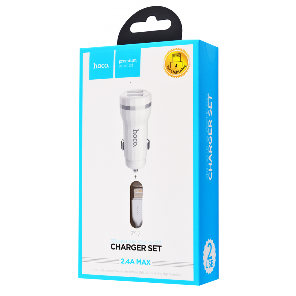 Car Charger Hoco Z27 Staunch + Cable (Lightning) 2.4A 2USB