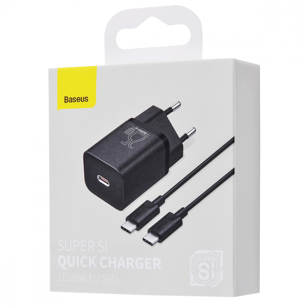 Wall Charger Baseus Super Silicone PD Charger 25W (1Type-C) + With Cable Type-C to Type-C 3A (1m)