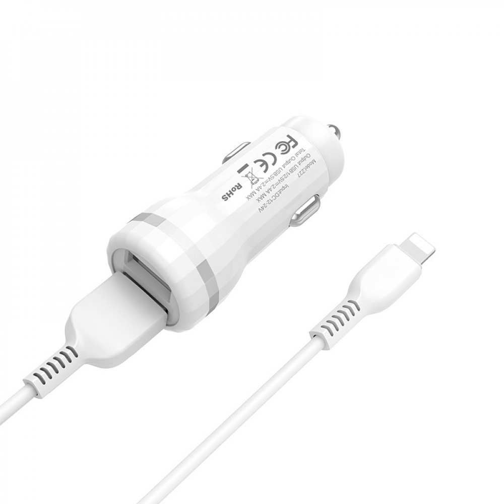Car Charger Hoco Z27 Staunch + Cable (Lightning) 2.4A 2USB - фото 2